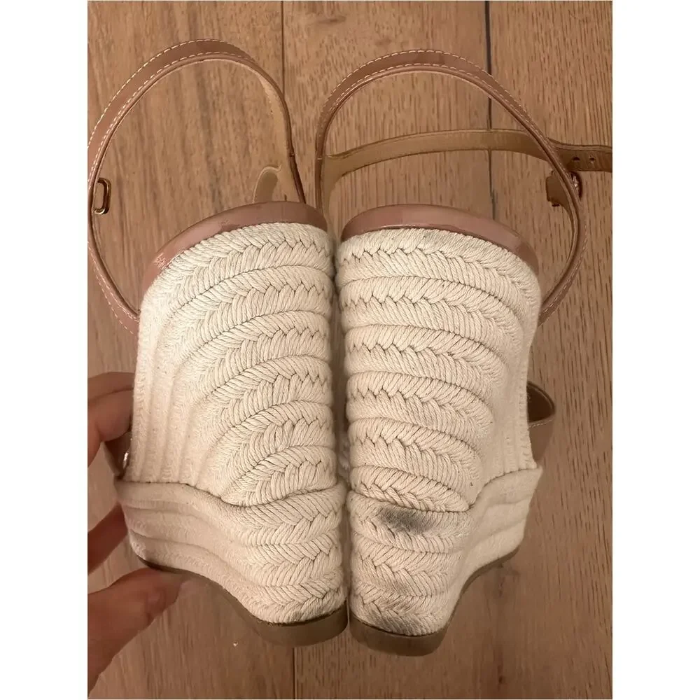 Sergio Rossi Patent Peep Toe Wedge Sandal In Off Nude 36